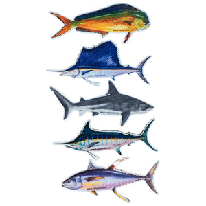 Fish Stickers (5 Pack) Yellowfin, Bull Shark, Sailfish, Mahimahi, Blue Marlin
